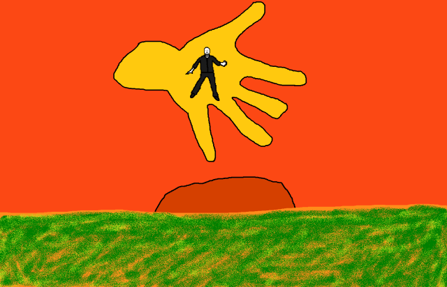 Peter Garrett dancing on the Midnight Oil hand over the Australian Landscape